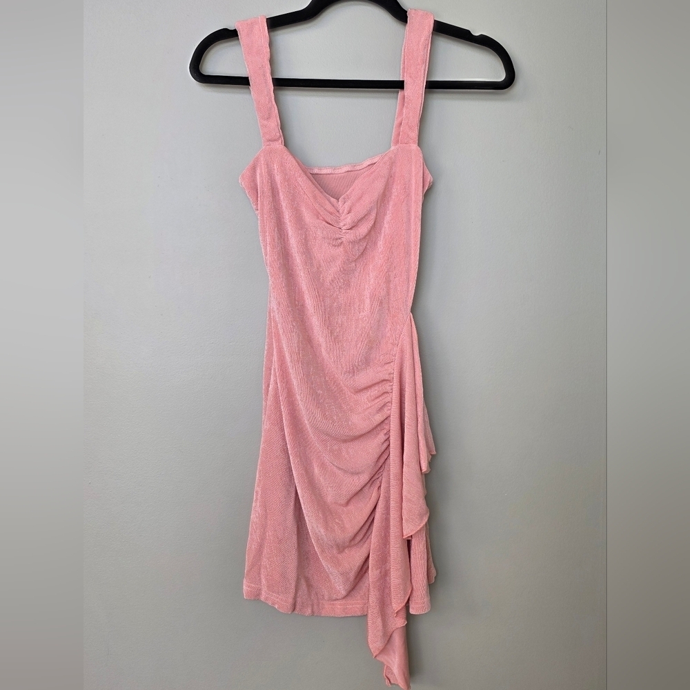 NWT Pink Glitter Ruched Side Ruffle Mini Dress - Size Small - Picture 4 of 11